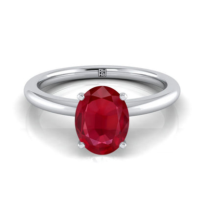 Platinum Oval Ruby Round Comfort Fit Claw Prong Solitaire Engagement Ring
