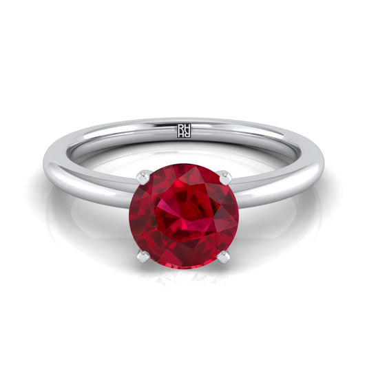 18K White Gold Round Brilliant Ruby Round Comfort Fit Claw Prong Solitaire Engagement Ring