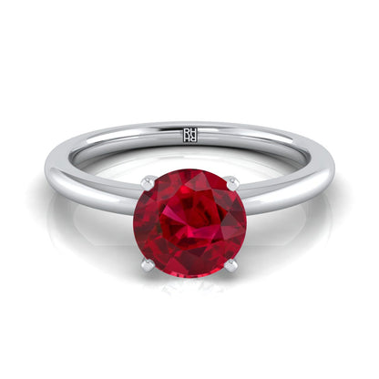 14K White Gold Round Brilliant Ruby Round Comfort Fit Claw Prong Solitaire Engagement Ring