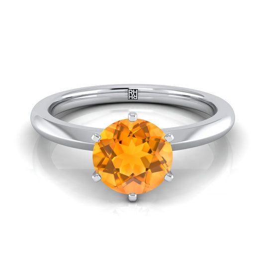 18K White Gold Round Brilliant Citrine Pinched Comfort Fit Claw Prong Solitaire Engagement Ring
