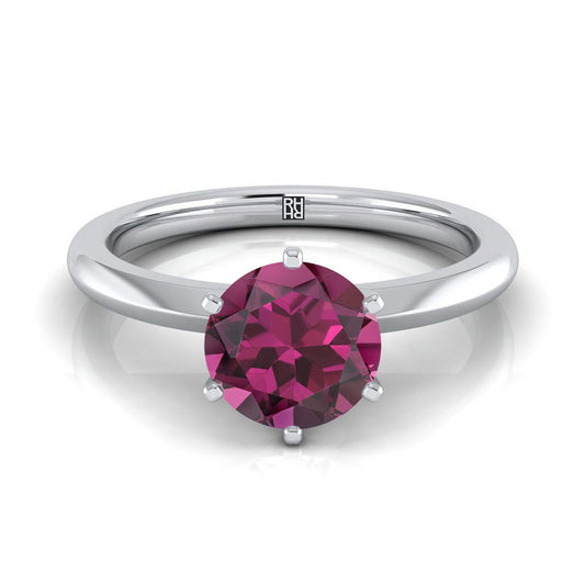 Platinum Round Brilliant Garnet Pinched Comfort Fit Claw Prong Solitaire Engagement Ring