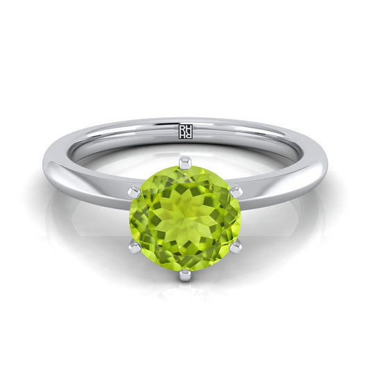 Platinum Round Brilliant Peridot Pinched Comfort Fit Claw Prong Solitaire Engagement Ring