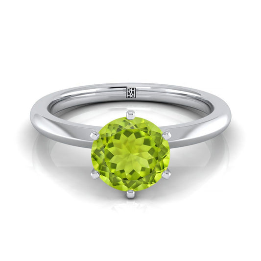18K White Gold Round Brilliant Peridot Pinched Comfort Fit Claw Prong Solitaire Engagement Ring