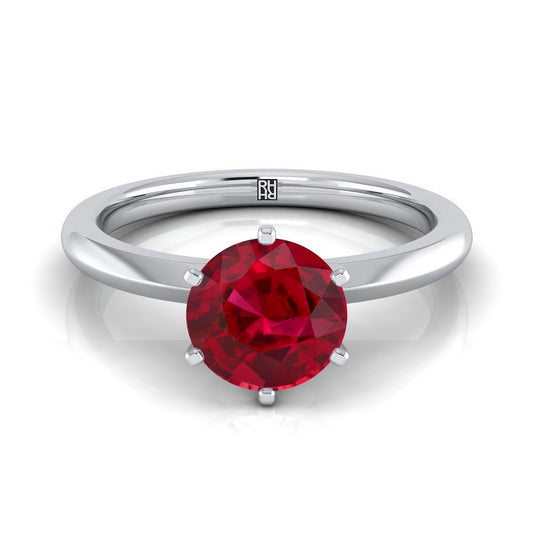 14K White Gold Round Brilliant Ruby Pinched Comfort Fit Claw Prong Solitaire Engagement Ring