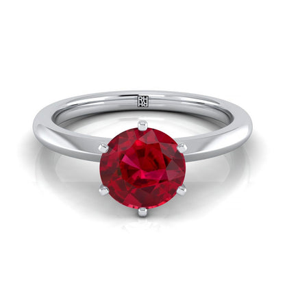 14K White Gold Round Brilliant Ruby Pinched Comfort Fit Claw Prong Solitaire Engagement Ring