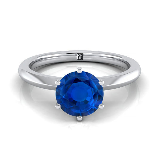 14K White Gold Round Brilliant Sapphire Pinched Comfort Fit Claw Prong Solitaire Engagement Ring