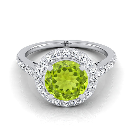 Platinum Round Brilliant Peridot French Pave Halo Secret Gallery Diamond Engagement Ring -3/8ctw