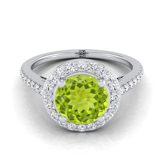 18K White Gold Round Brilliant Peridot French Pave Halo Secret Gallery Diamond Engagement Ring -3/8ctw