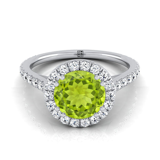 Platinum Round Brilliant Peridot Horizontal Fancy East West Diamond Halo Engagement Ring -1/2ctw