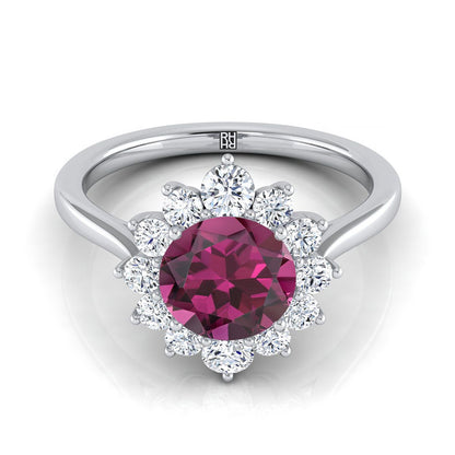 Platinum Round Brilliant Garnet Floral Diamond Halo Engagement Ring -1/2ctw