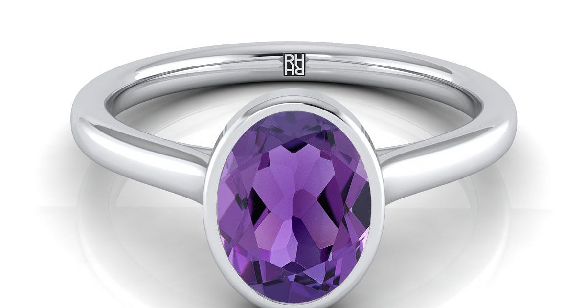 Bague En Argent 950 Avec Améthyste Sertie Dans Une Monture Dorée - Taille US 7.5 - Occasion