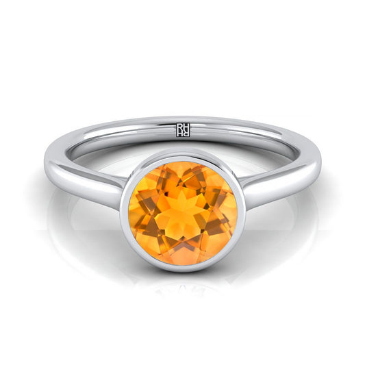 14K White Gold Round Brilliant Citrine Simple Bezel Solitaire Engagement Ring