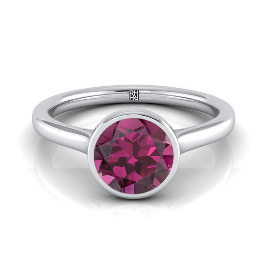 Platinum Round Brilliant Garnet Simple Bezel Solitaire Engagement Ring
