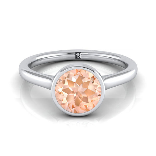 14K White Gold Round Brilliant Morganite Simple Bezel Solitaire Engagement Ring