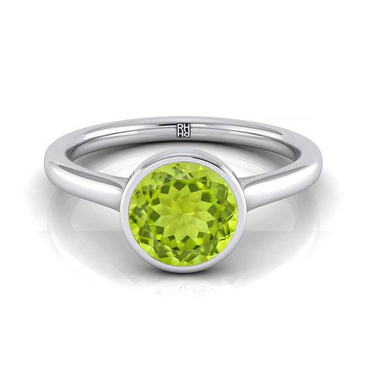 18K White Gold Round Brilliant Peridot Simple Bezel Solitaire Engagement Ring