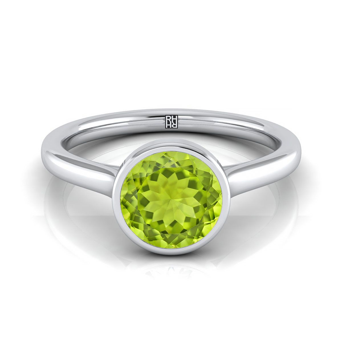 Platinum Round Brilliant Peridot Simple Bezel Solitaire Engagement Ring