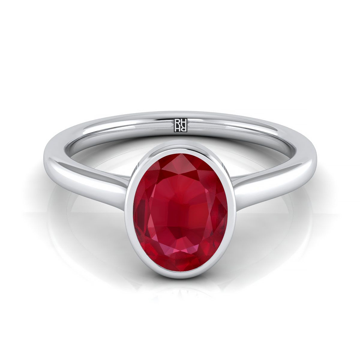 18K White Gold Oval Ruby Simple Bezel Solitaire Engagement Ring