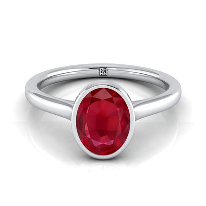 14K White Gold Oval Ruby Simple Bezel Solitaire Engagement Ring