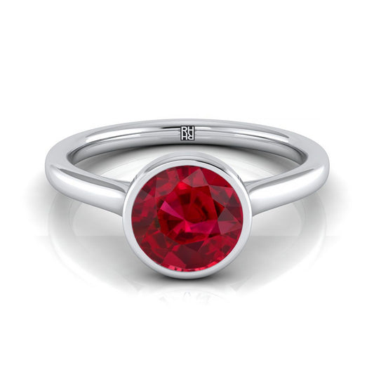 14K White Gold Round Brilliant Ruby Simple Bezel Solitaire Engagement Ring