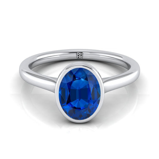 Platinum Oval Sapphire Simple Bezel Solitaire Engagement Ring