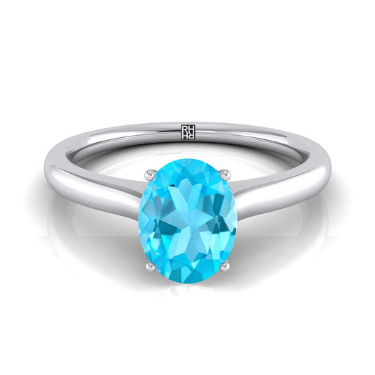 14K White Gold Oval Cathedral Solitaire Surprise Secret Stone Engagement Ring