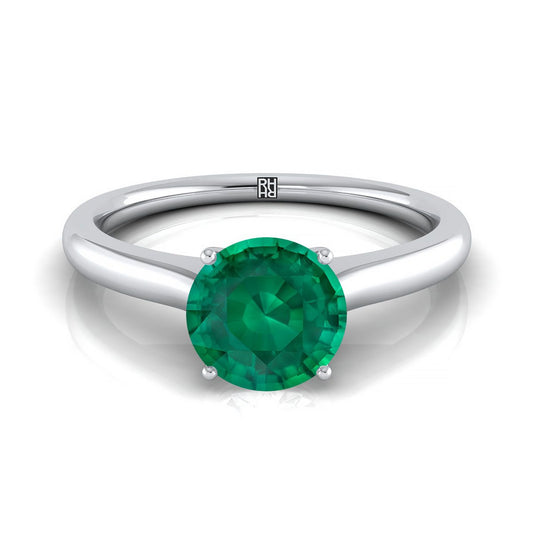 14K White Gold Round Brilliant Cathedral Solitaire Surprise Secret Stone Engagement Ring