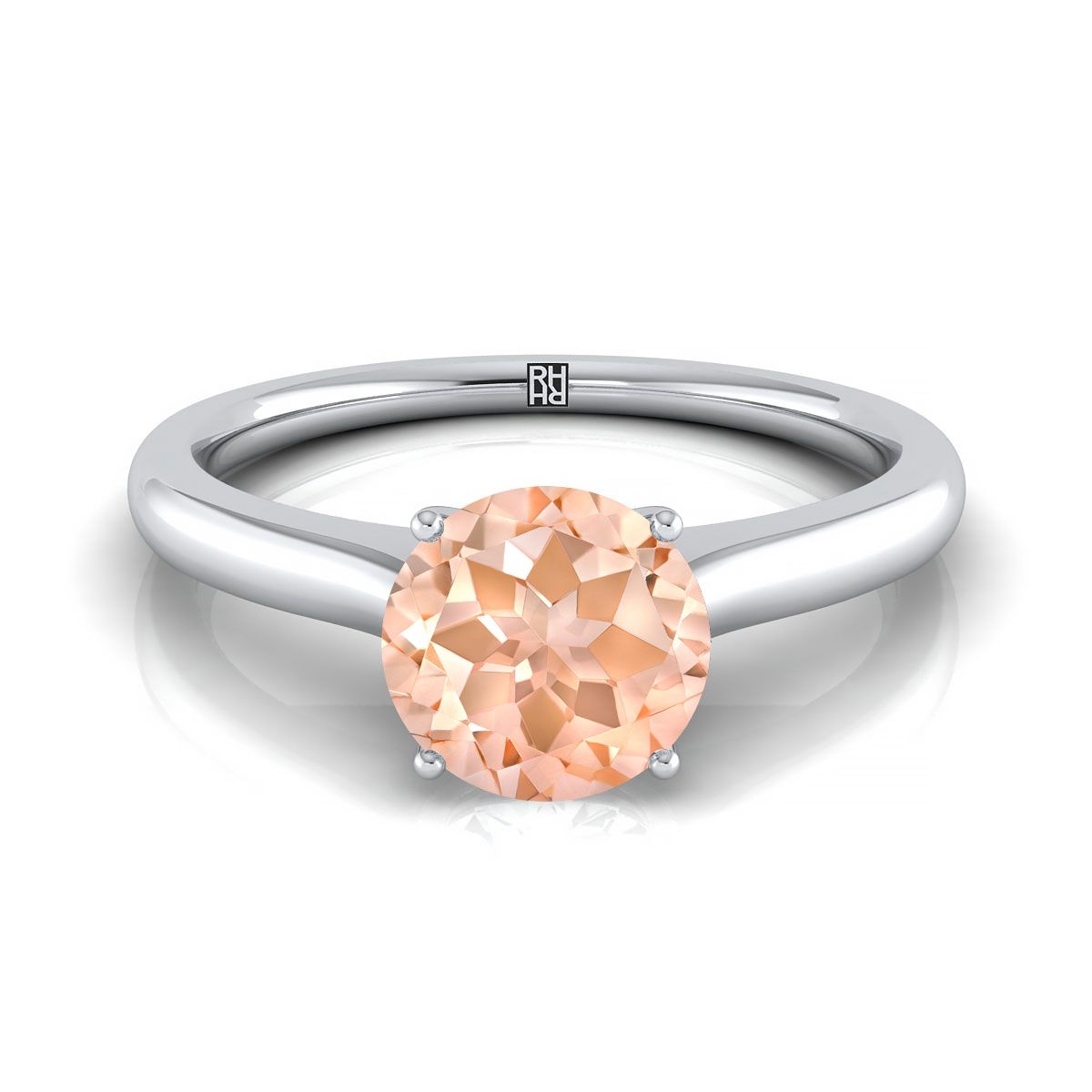 18K White Gold Round Brilliant Cathedral Solitaire Surprise Secret Stone Engagement Ring