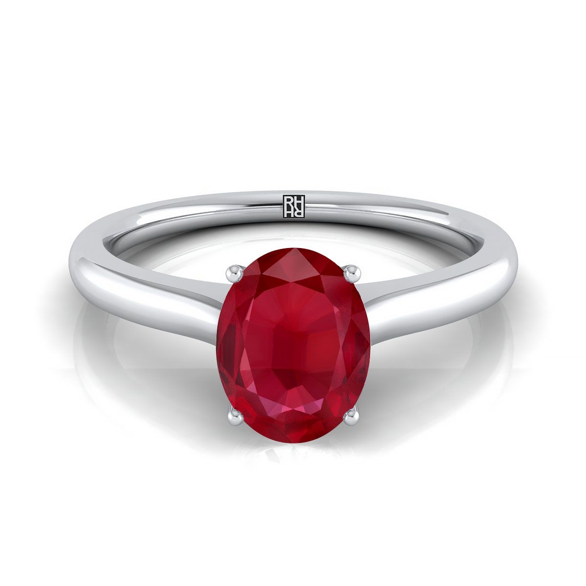 18K White Gold Oval Cathedral Solitaire Surprise Secret Stone Engagement Ring