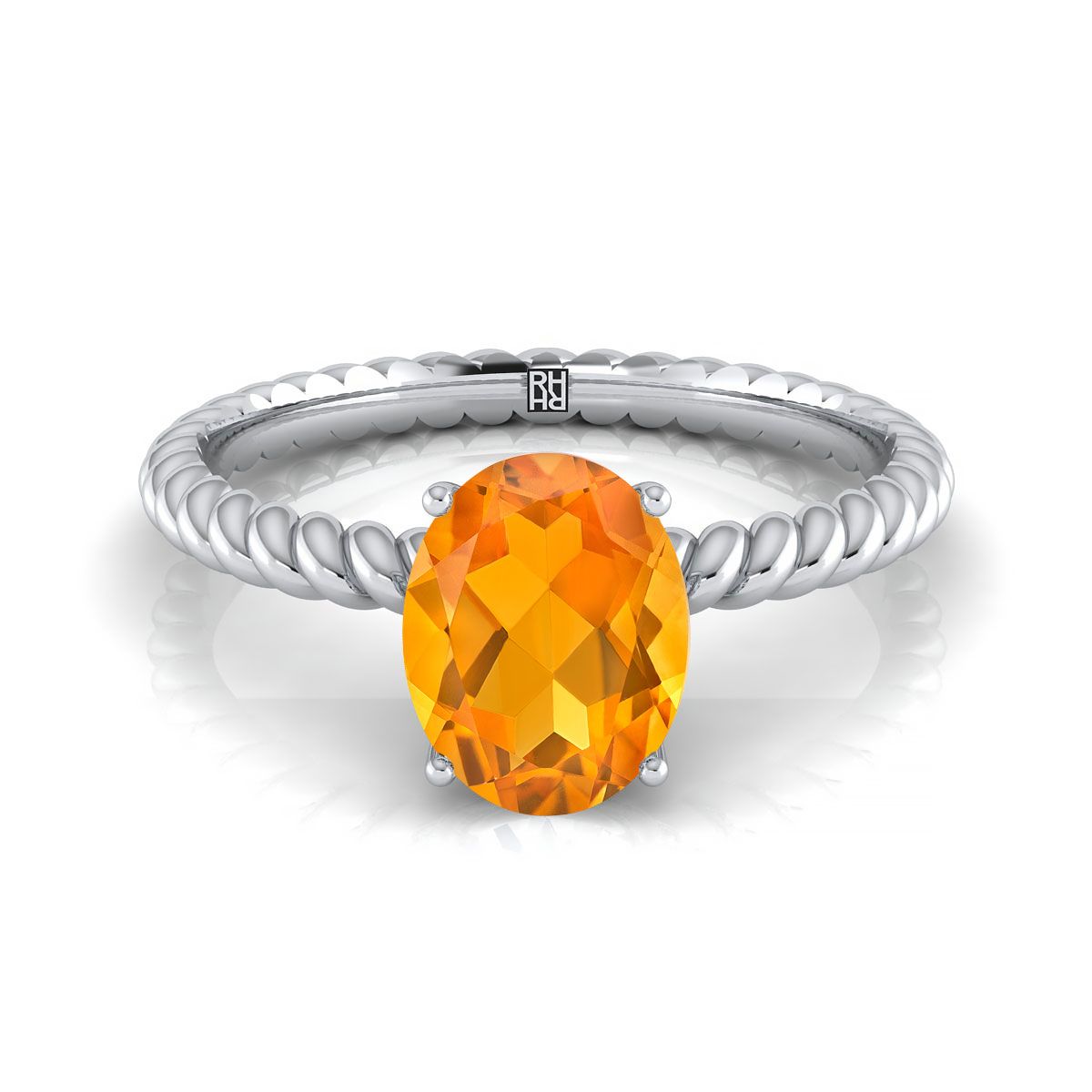 Platinum Oval Citrine Twisted Rope Solitaire With Surprize Diamond Engagement Ring