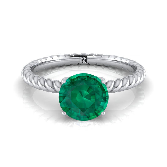 Platinum Round Brilliant Emerald Twisted Rope Solitaire With Surprize Diamond Engagement Ring