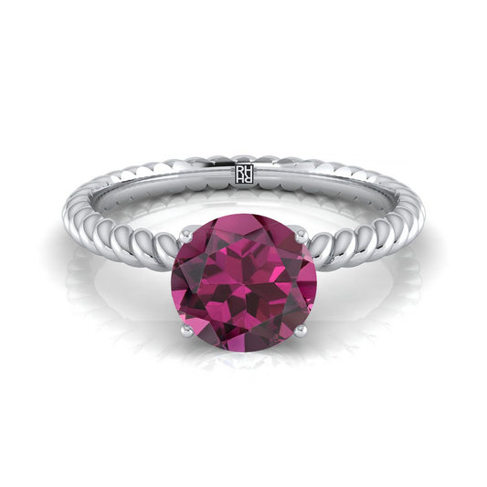 14K White Gold Round Brilliant Garnet Twisted Rope Solitaire With Surprize Diamond Engagement Ring