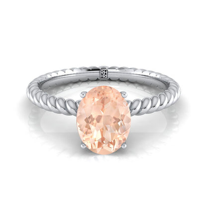 Platinum Oval Morganite Twisted Rope Solitaire With Surprize Diamond Engagement Ring
