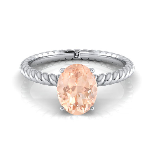 14K White Gold Oval Morganite Twisted Rope Solitaire With Surprize Diamond Engagement Ring