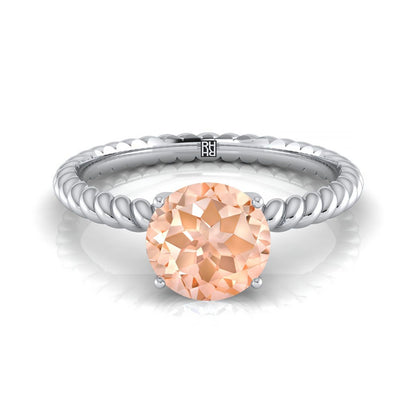 Platinum Round Brilliant Morganite Twisted Rope Solitaire With Surprize Diamond Engagement Ring