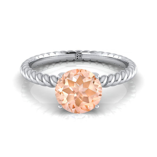 14K White Gold Round Brilliant Morganite Twisted Rope Solitaire With Surprize Diamond Engagement Ring