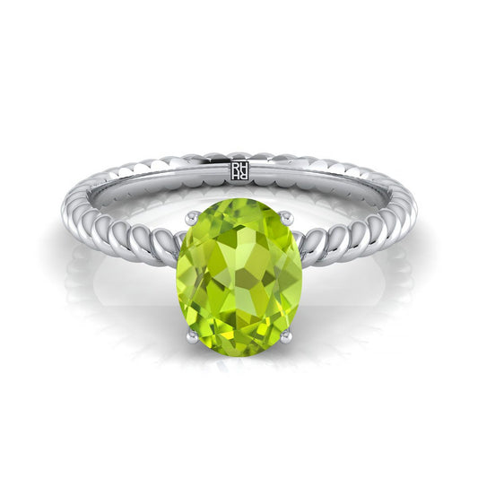 Platinum Oval Peridot Twisted Rope Solitaire With Surprize Diamond Engagement Ring