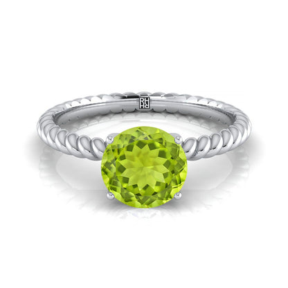 Platinum Round Brilliant Peridot Twisted Rope Solitaire With Surprize Diamond Engagement Ring