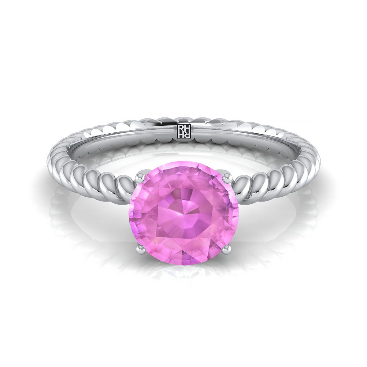 Platinum Round Brilliant Pink Sapphire Twisted Rope Solitaire With Surprize Diamond Engagement Ring