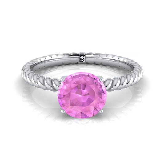 Platinum Round Brilliant Pink Sapphire Twisted Rope Solitaire With Surprize Diamond Engagement Ring