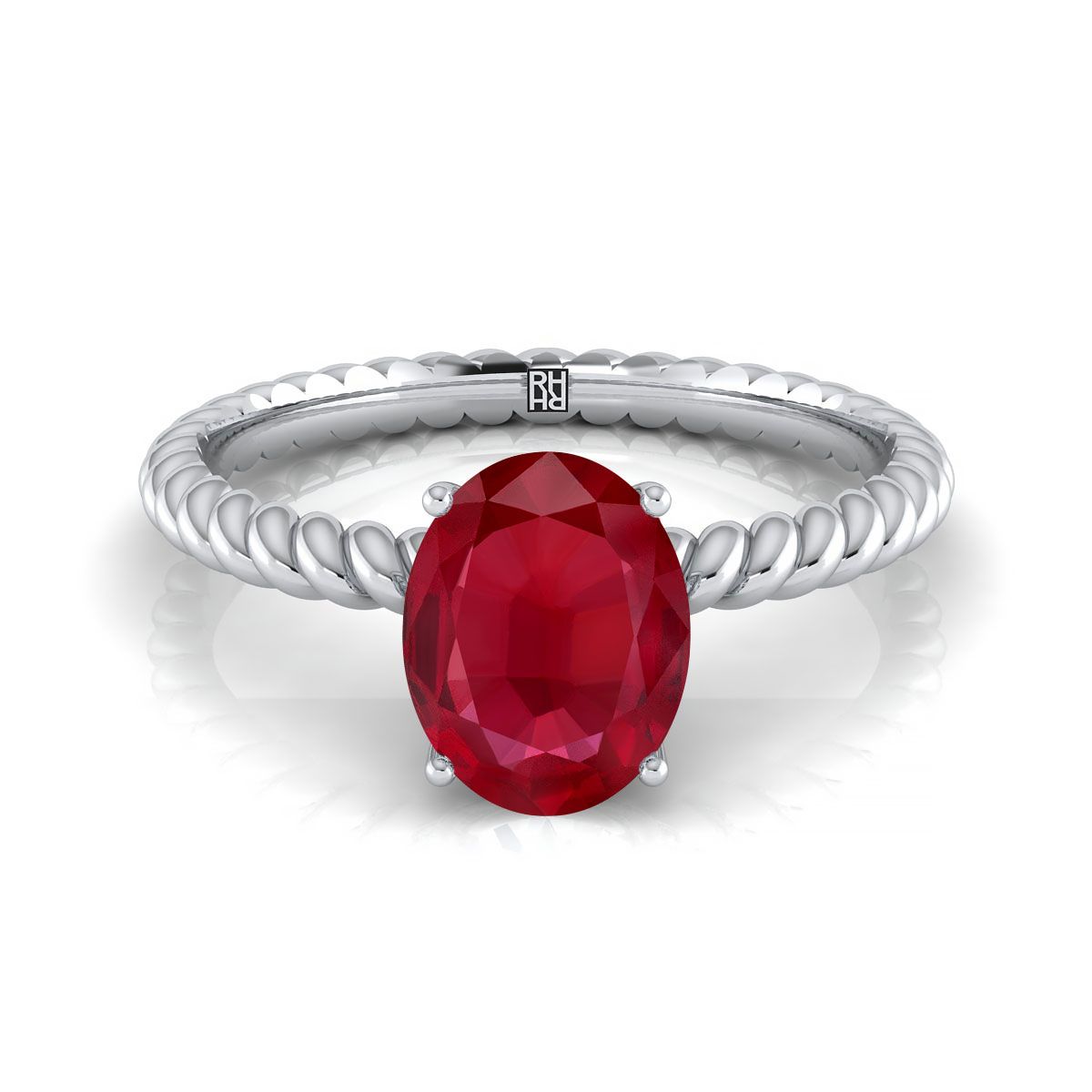 Platinum Oval Ruby Twisted Rope Solitaire With Surprize Diamond Engagement Ring