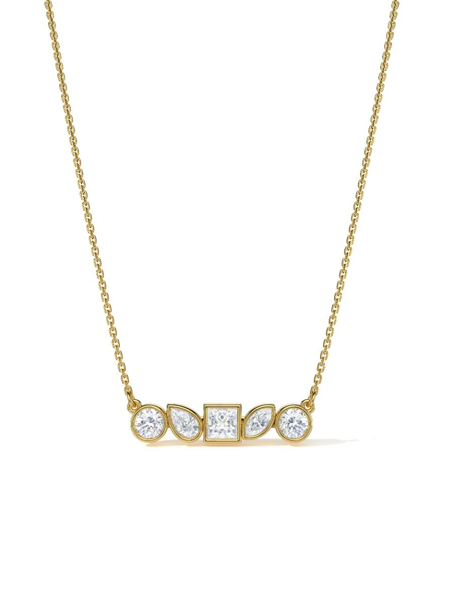 ROCKHER 14K Yellow Plate.925 Sterling Silver Five Fancy White Cubic Zirconia Bezel Set Line Pendant Necklace on 18" Chain...