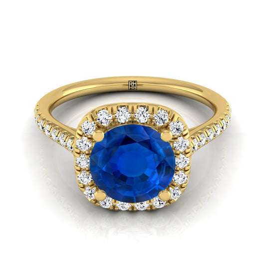14K Yellow Gold Round Brilliant Sapphire Simple Prong Set Halo Engagement Ring -1/3ctw
