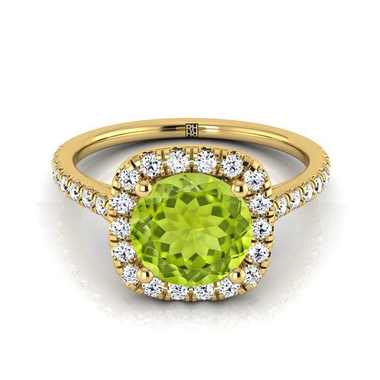 14K Yellow Gold Round Brilliant Peridot Halo Diamond Pave Engagement Ring -1/3ctw