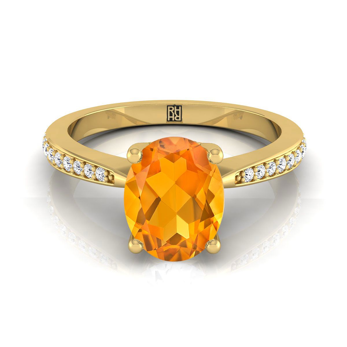 Citrine 8×6mm oval Tapered Pavé Ring in 14K Yellow Gold