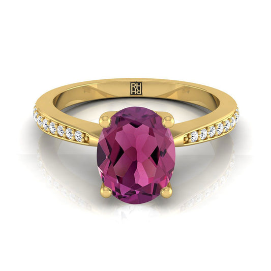 14K Yellow Gold Oval Garnet Tapered Pave Diamond Engagement Ring -1/8ctw