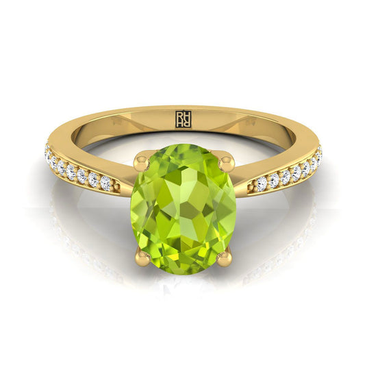 14K Yellow Gold Oval Peridot Tapered Pave Diamond Engagement Ring -1/8ctw