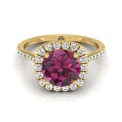 14K Yellow Gold Round Brilliant Garnet Shared Prong Diamond Halo Engagement Ring -3/8ctw