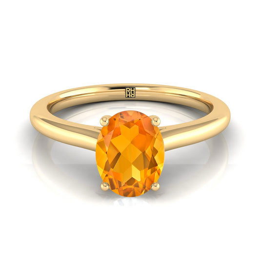 18K Yellow Gold Oval Citrine Pinched Comfort Fit Claw Prong Solitaire Engagement Ring