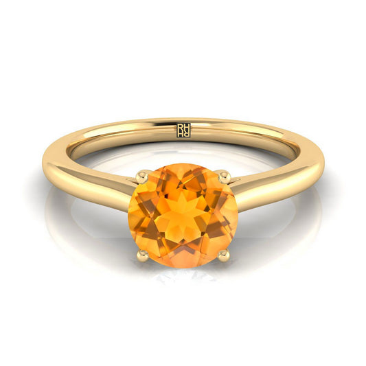 14K Yellow Gold Round Brilliant Citrine Pinched Comfort Fit Claw Prong Solitaire Engagement Ring
