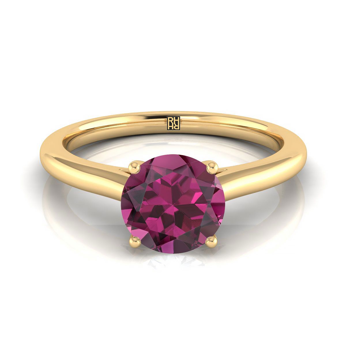 18K Yellow Gold Round Brilliant Garnet Pinched Comfort Fit Claw Prong Solitaire Engagement Ring
